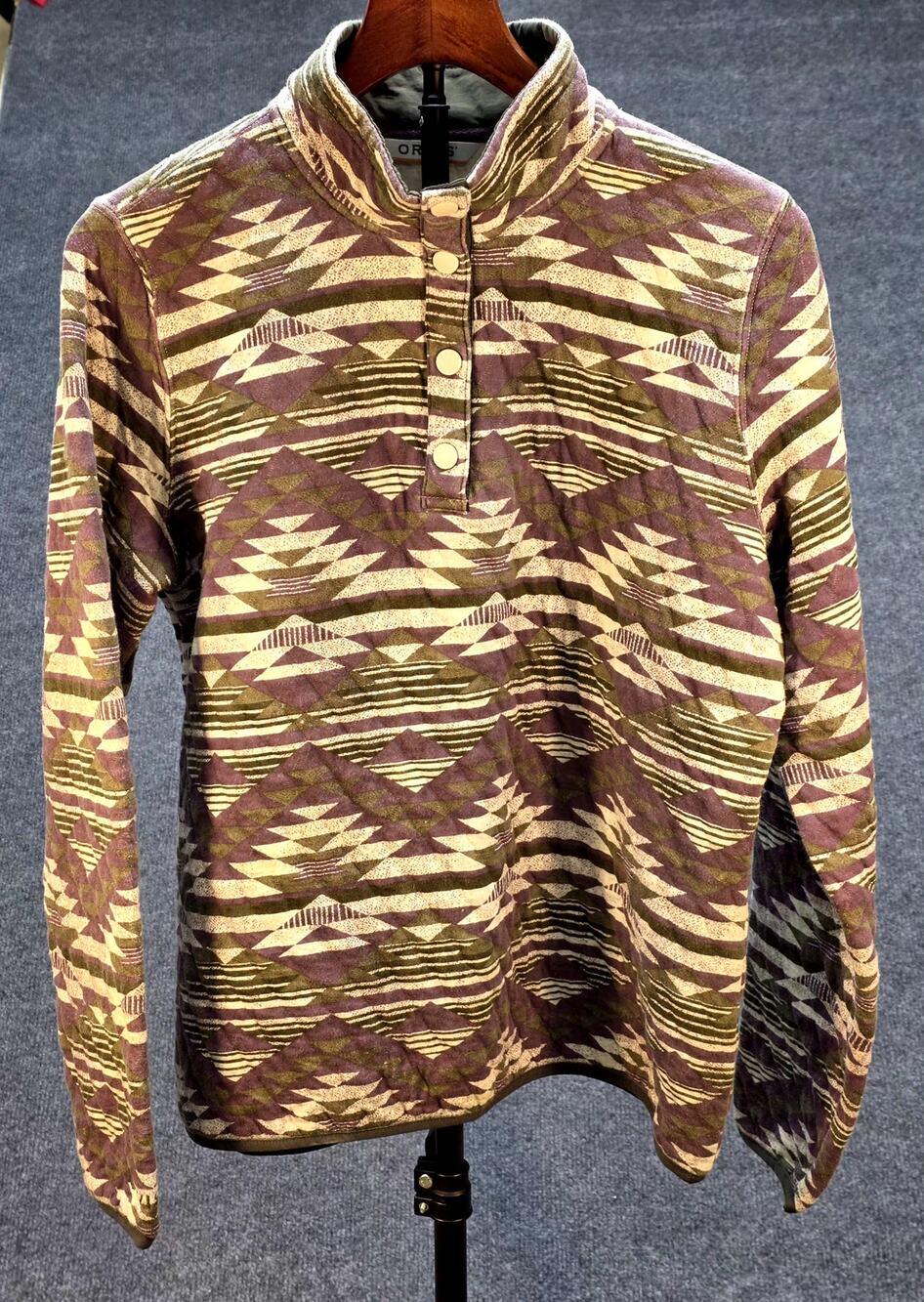 Orvis Women's Quilted Snap Sweatshirt Size M Aztec Geometric Fleece‎ Pullover